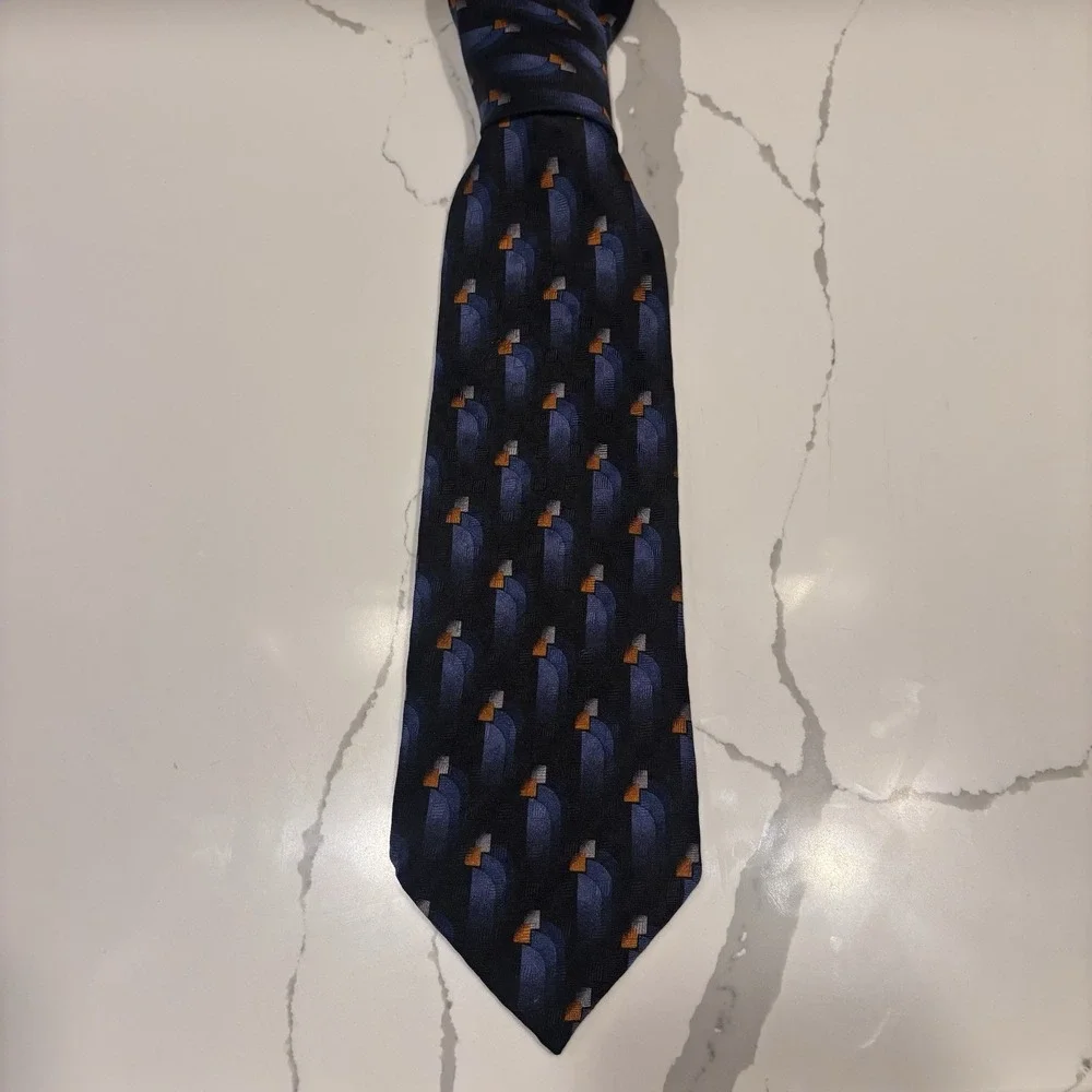 JZ Richard's Nordstrom Men's Necktie Geometric Abstract Black Blue‎ Rust Orange